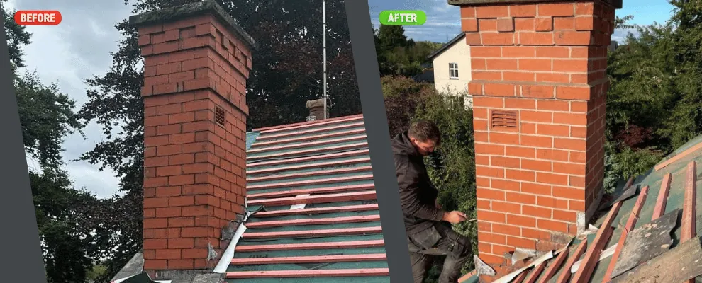 Exposed chimney brickwork requiring weather-resistant mortar joints