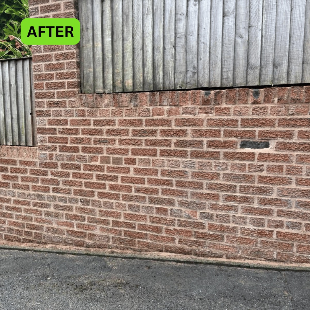 The same Leigh garden wall after brick repair and pointing