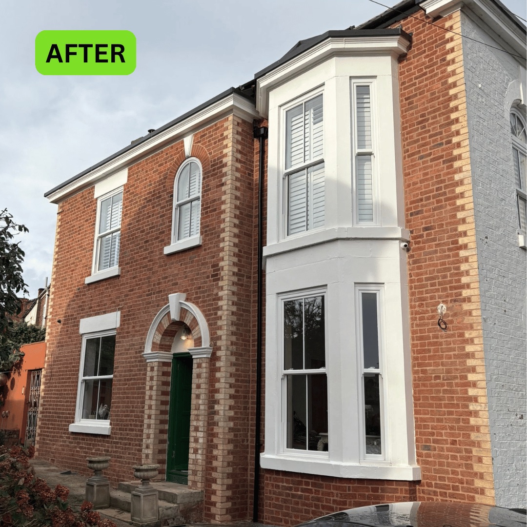 Period brick house after paint removal and brick restoration in Manchester