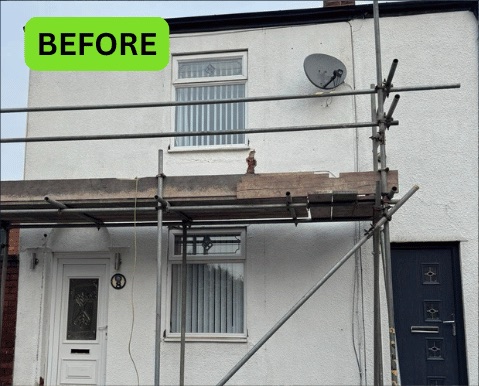 Rendered terraced property in Wigan before brickwork restoration